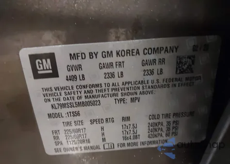 2021 Chevrolet Trailblazer Awd Activ from USA, damaged, VIN KL79MSSL5MB005023